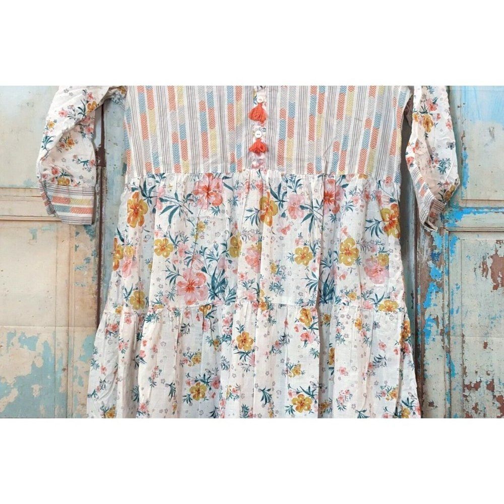 Melange Womens Size Medium Multicolor 3/4 Sleeve Split Neck Fit & Flare Dress - Picture 4 of 11